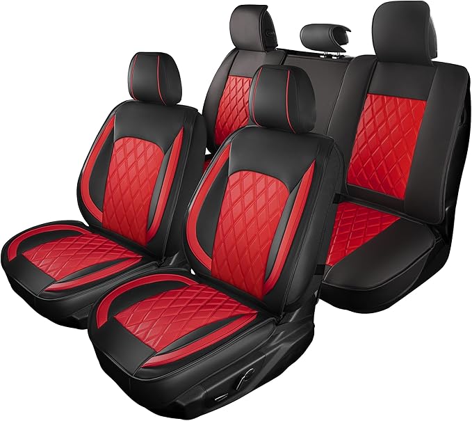 LINGVIDO Car Seat Covers Full Set (5 Seats) - Premium Perforated Nappa Leather, Waterproof Shield, Omni-Adapt Fit SUVs Sedans, Ultimate Family & Pet Protection