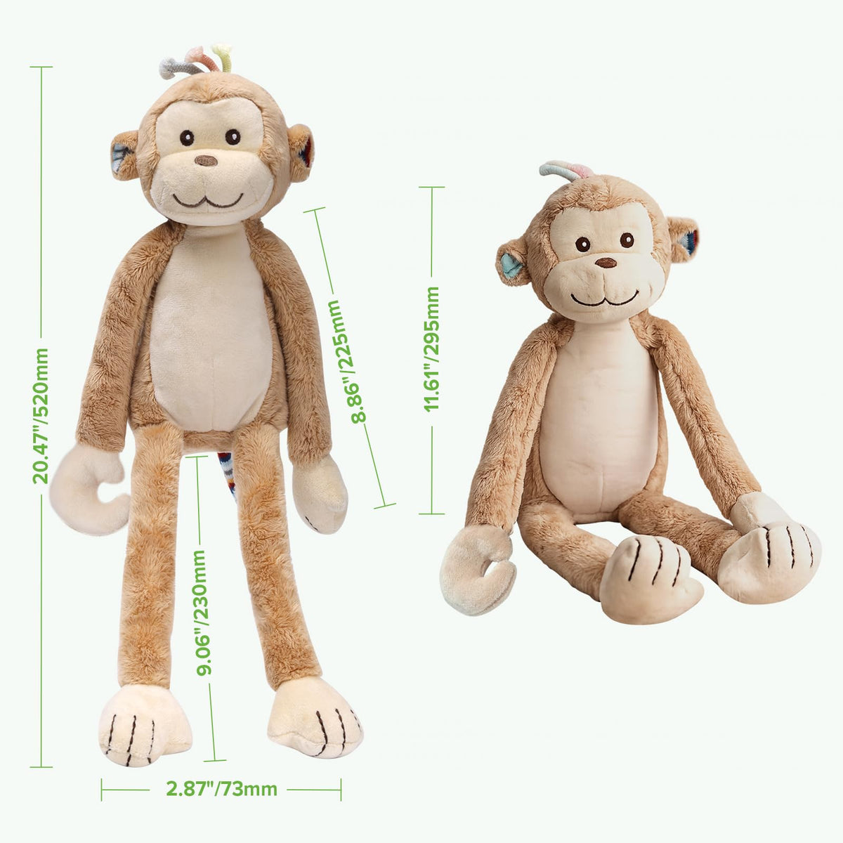 haakaa Monkey Plush Toy, Soft Cuddly Stuffed Animal Monkey Plushie with Long Limbs, Huggable Comfort Companion, Classic Gift for Kids & Adults
