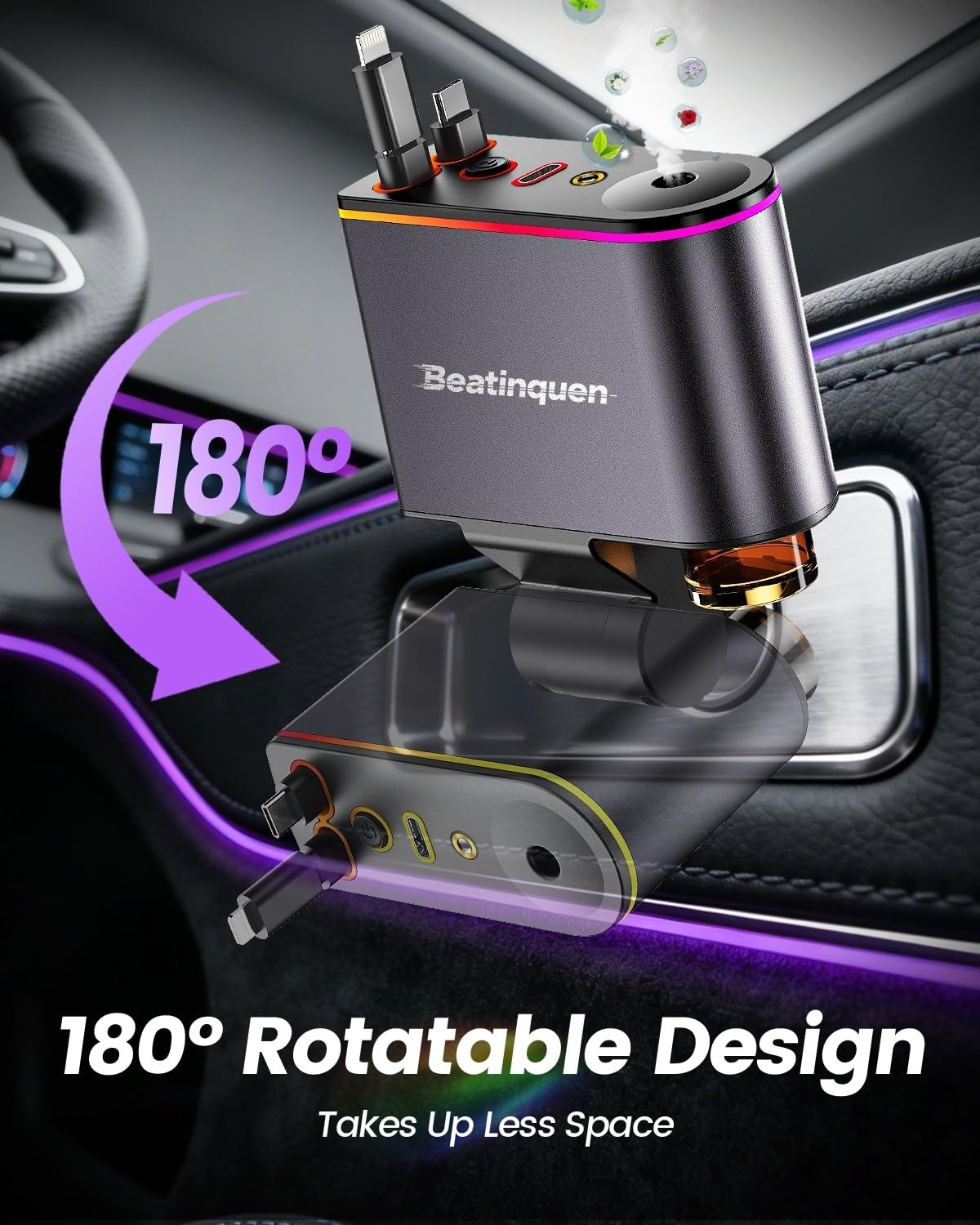 5 in 1 Retractable Car Charger USB C, Car Phone Charger for Dual Cables