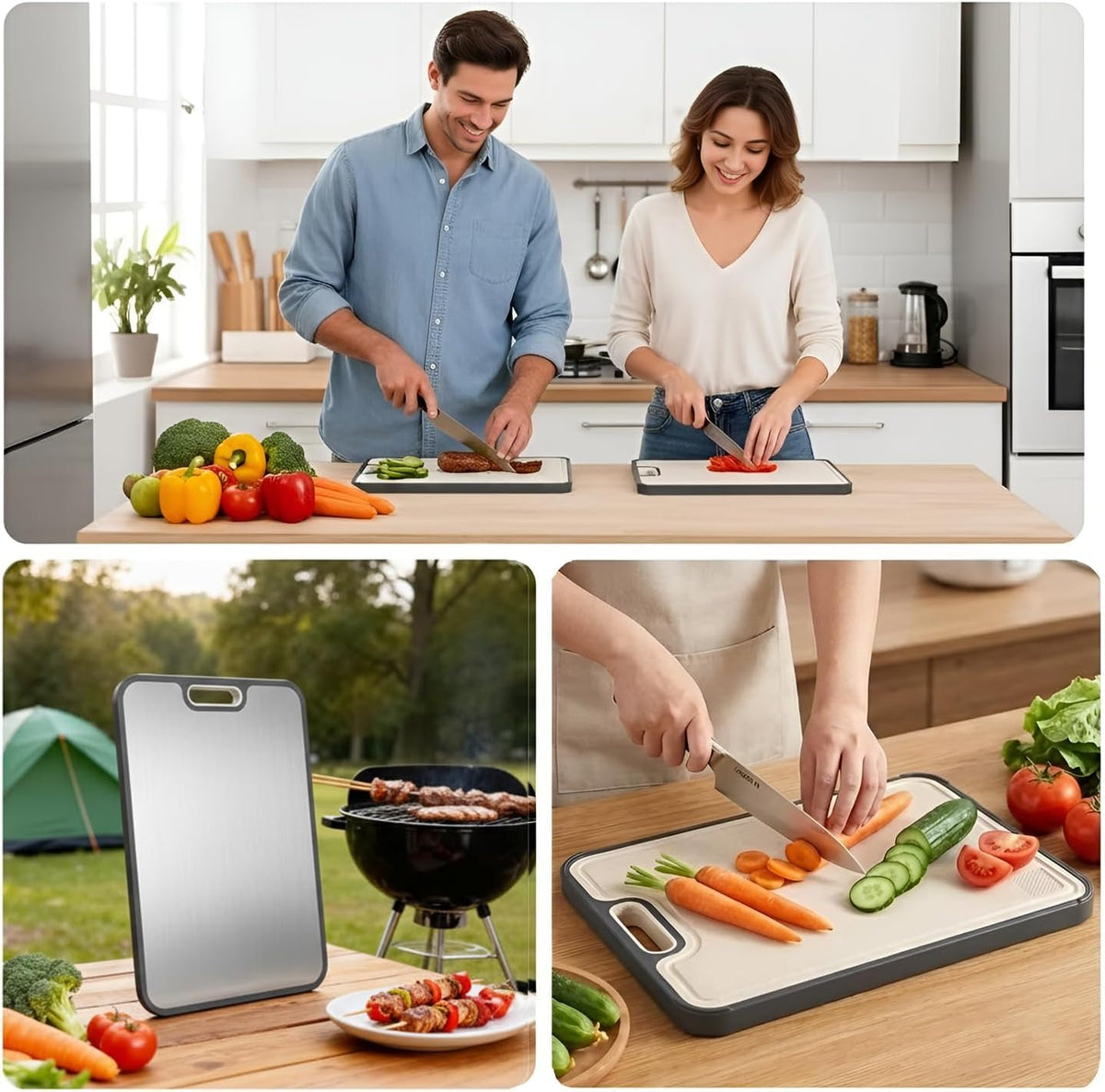 Titanium Cutting Board for Kitchen, Double Sided 2-in-1 Chopping Board with Grinding Area, Food Grade Non Toxic Metal Cutting Board for Meat & Veggies, Easy to Clean, Large Size 16"11"