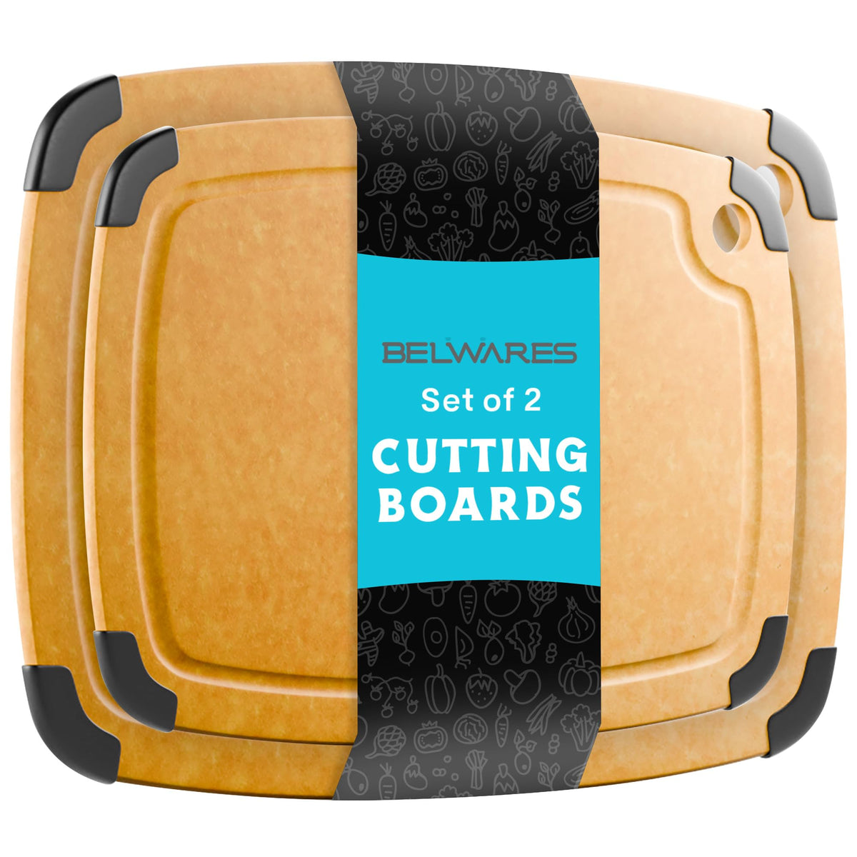 Dishwasher Safe Cutting Boards for Kitchen - Set of 2 Composite Wood Chopping Boards with Juice Groove, Non-Slip Grips, Non-Porous Surface, Heat Resistant Up to 350°F (14.5 x 11 and 11.7 x 9.3 Inch)