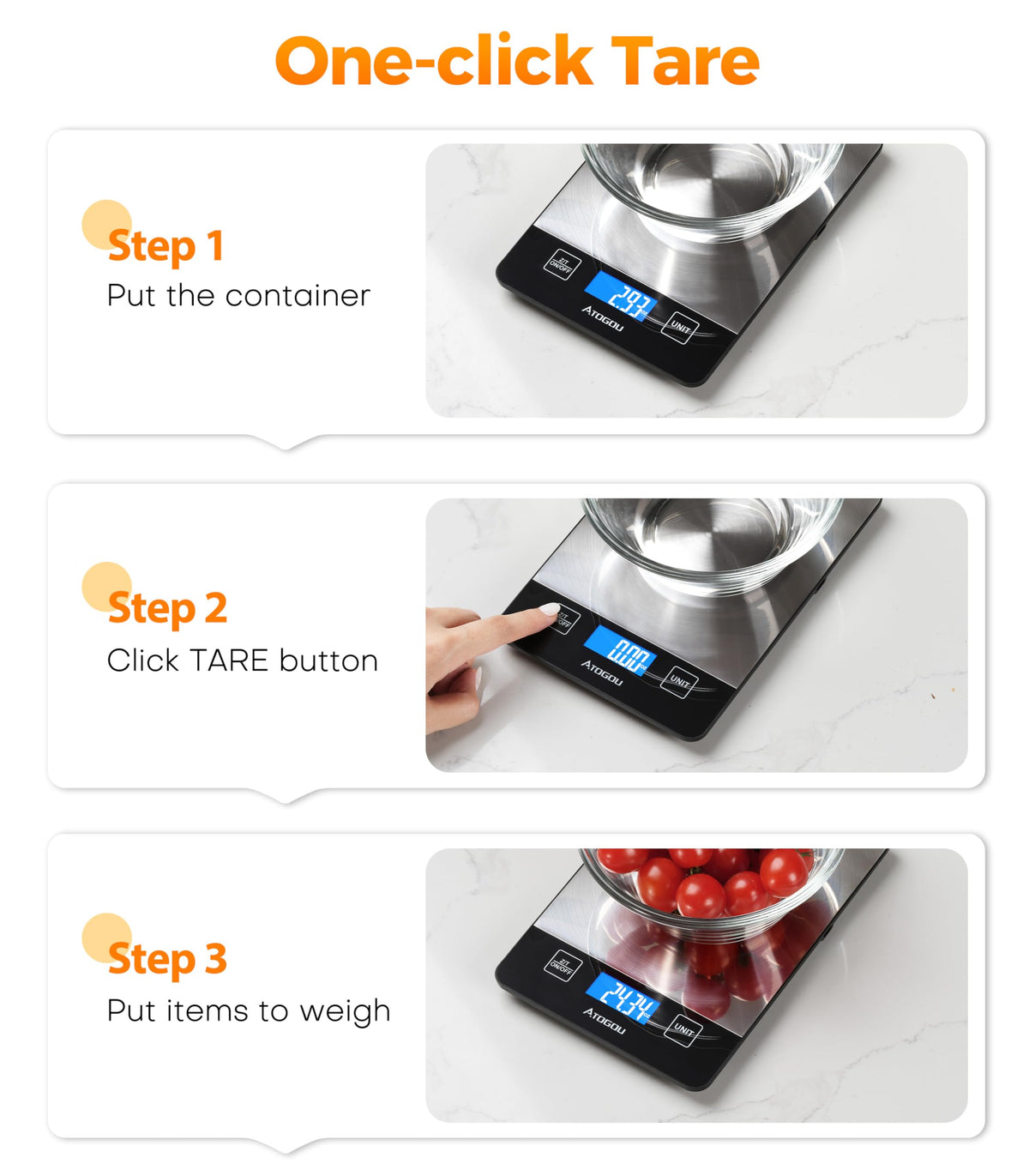 Atogou Food Scale Rechargeable - 33lb Digital Kitchen Scale Ounces Grams