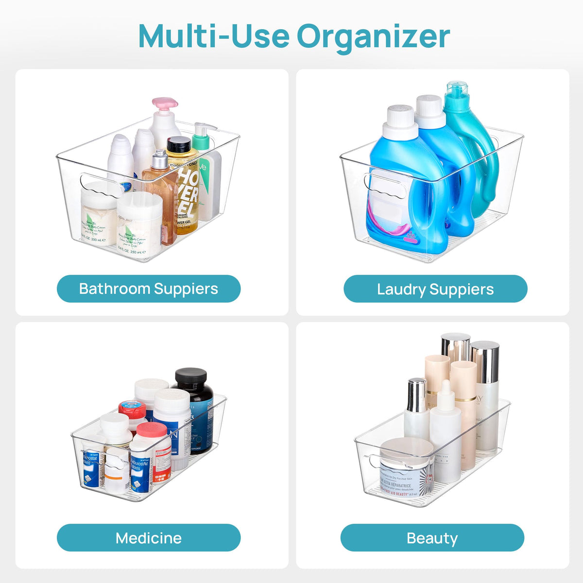 Vtopmart 8 Pack Clear Storage Bins with Lid Set for Pantry Organizer