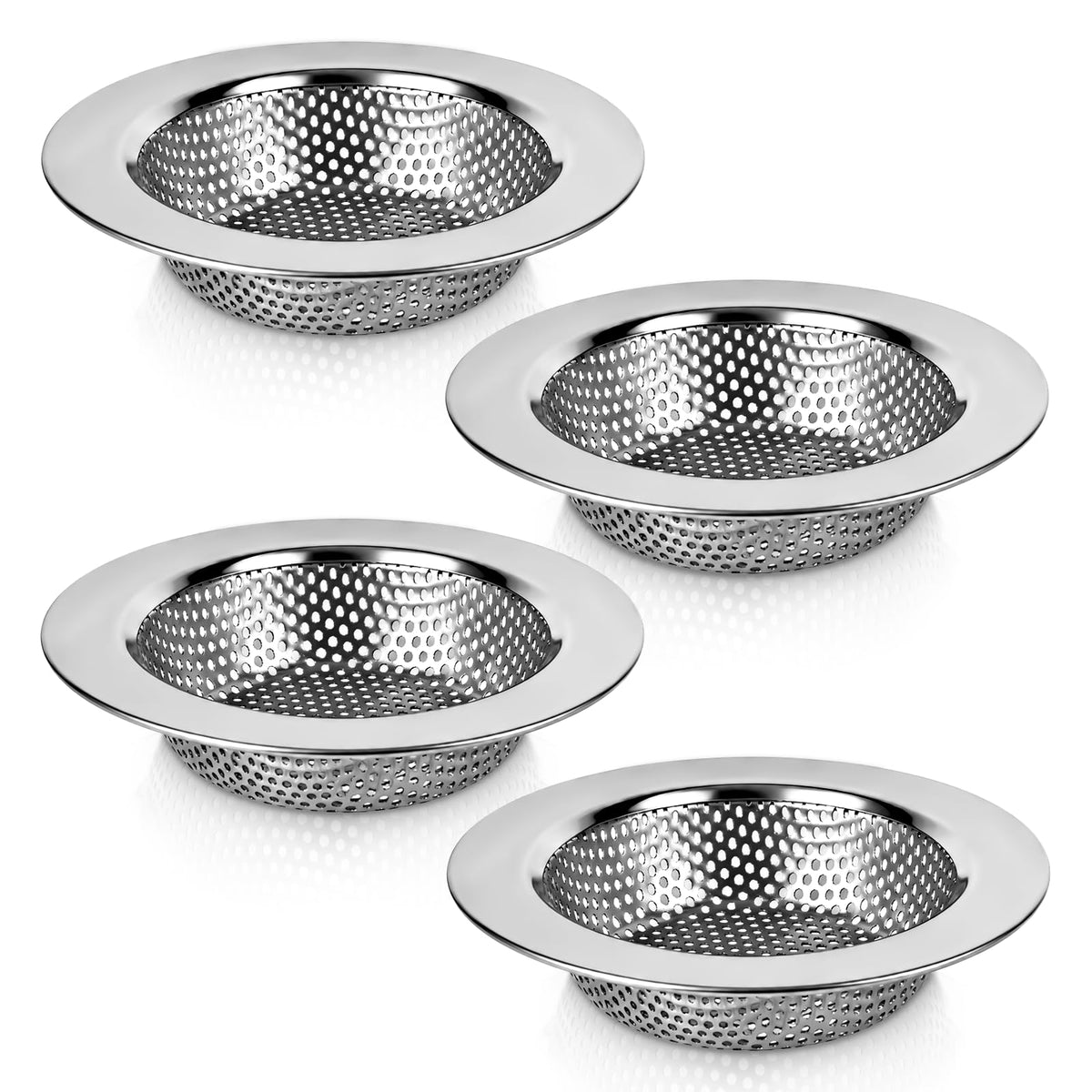 4 Pack Kitchen Sink Strainer, 304 Stainless Steel Sink Drain Strainer, 2mm Micro-Perforated Food Catcher Basket, Wide Rim Anti-Clog Filter, Fit 4.5in Sinks & Garbage Disposals, Dishwasher Safe