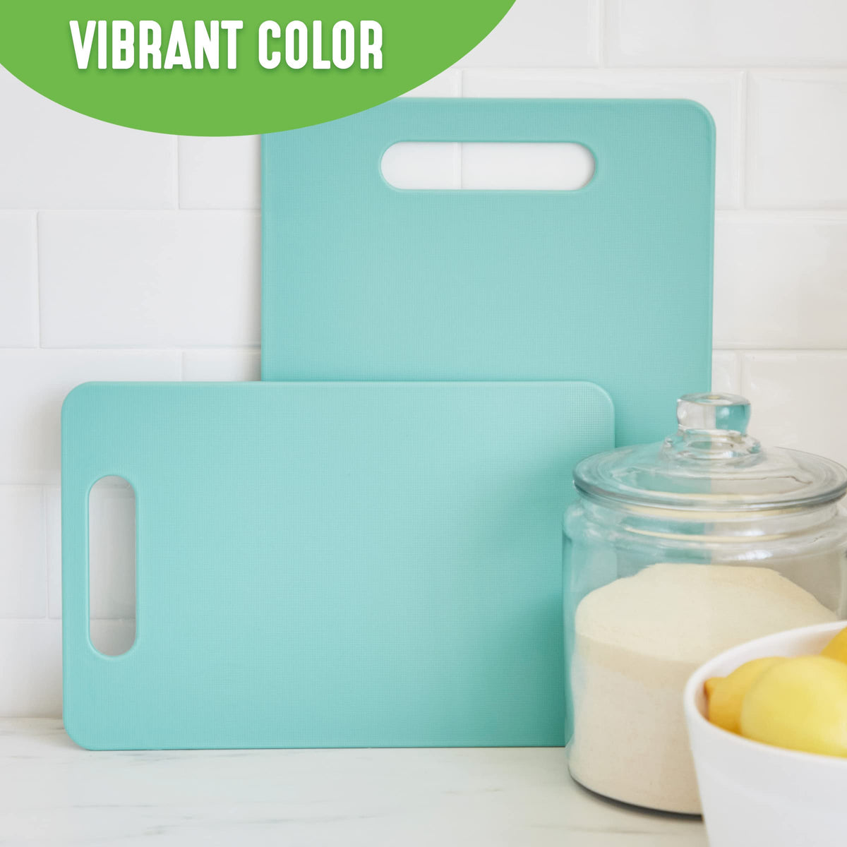 GreenLife Cutting Board Set 8x12" & 10x14", Extra Durable, Meal Prep, Non-Slip, Grip Handles, Crack Resistant, Dishwasher Safe, Reversible, Versatile Kitchen Essentials, Turquoise
