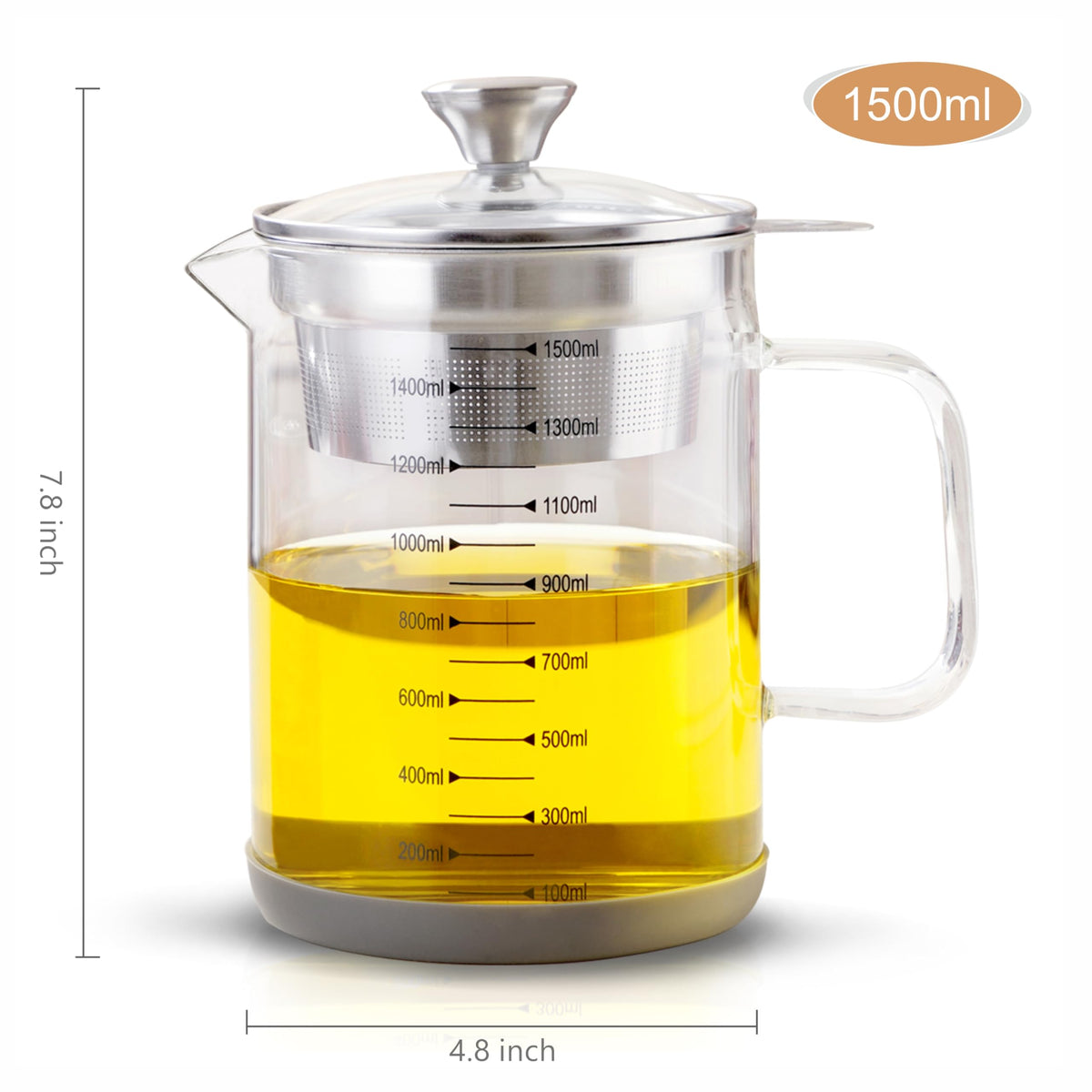 Abdodar 50oz Glass Oil Strainer Container with Fine Mesh Strainer (1.5L)