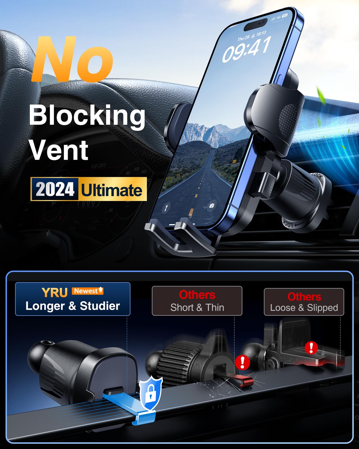 YRU True Military-Grade 360ยฐRotation Suction 2026 Ultimate Car Phone Holder