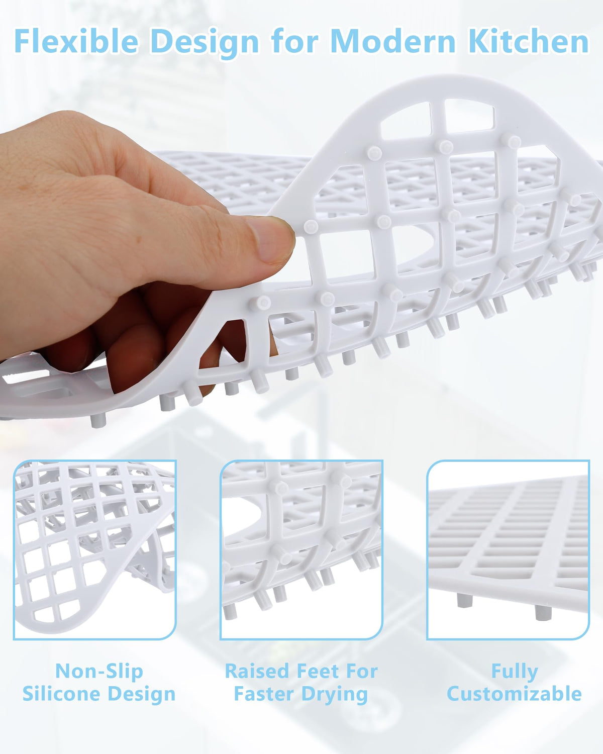 Behok 2 Pack Silicone Kitchen Sink Protector Mat, Trellis 12 x 11" White