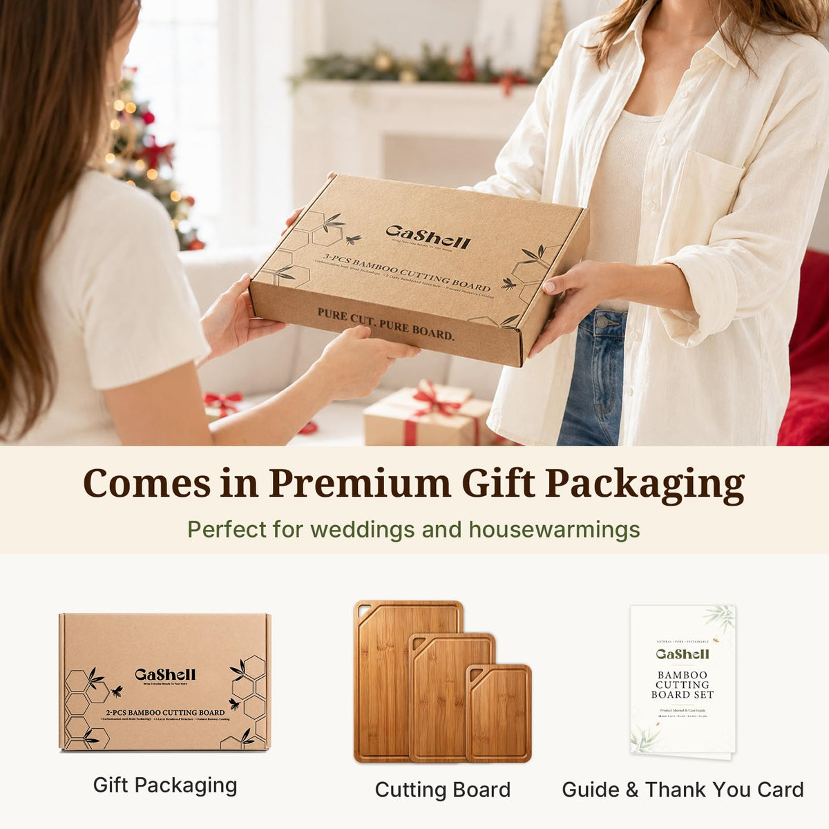 GASHELL Bamboo Cutting Board Set with Beeswax Coating for Kitchen(S+M+L+XL)