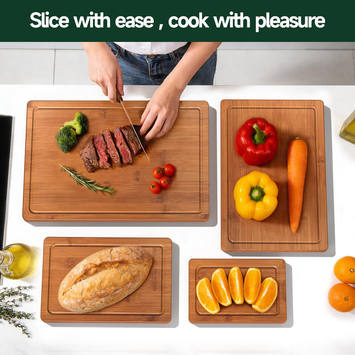 4-Piece Set Deep-Carbonized Bamboo Cutting Board for Kitchen, Carbonized