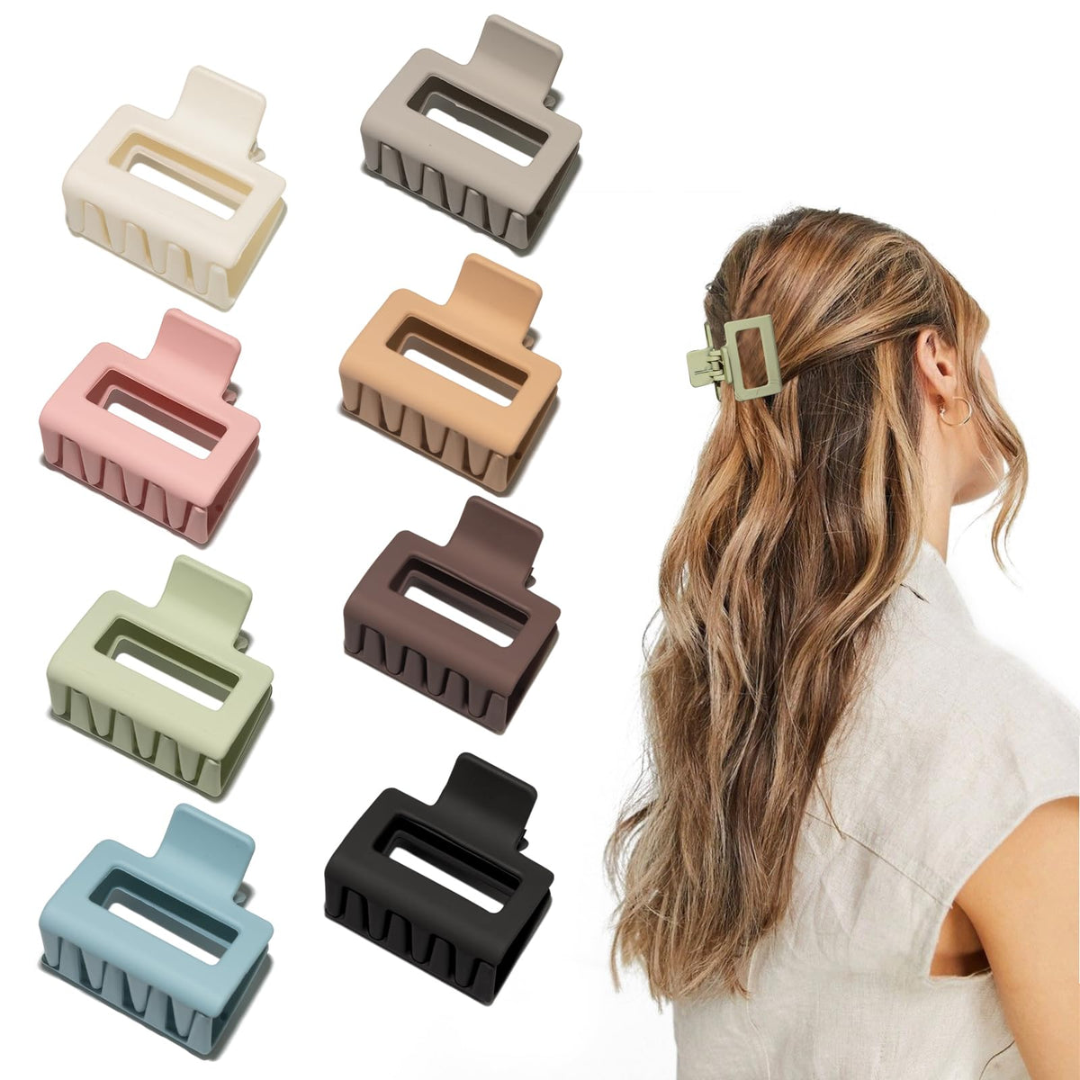 Cobinaan Medium Hair Clips For Women Girls, 2 X 1 X 1.8 Inch, 8Pcs Neutral Color, Claw Hair Clips For Thin/Medium Thick Hair, Ha