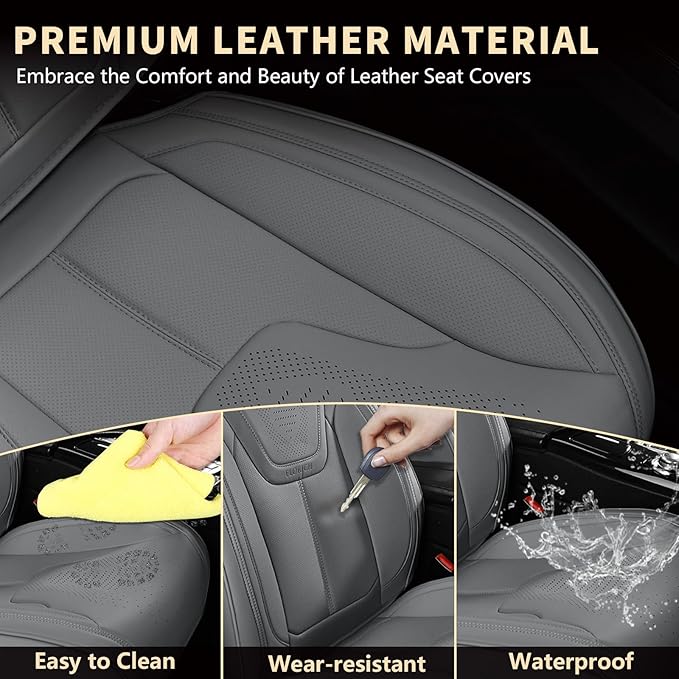 FLORICH Car Seat Cover Full Set, Automotive Seat Covers, Luxury Waterproof Leather Car Seat Protectors, Car Seat Cushions Universal Fit for Most Sedans SUVs Trucks - Grey