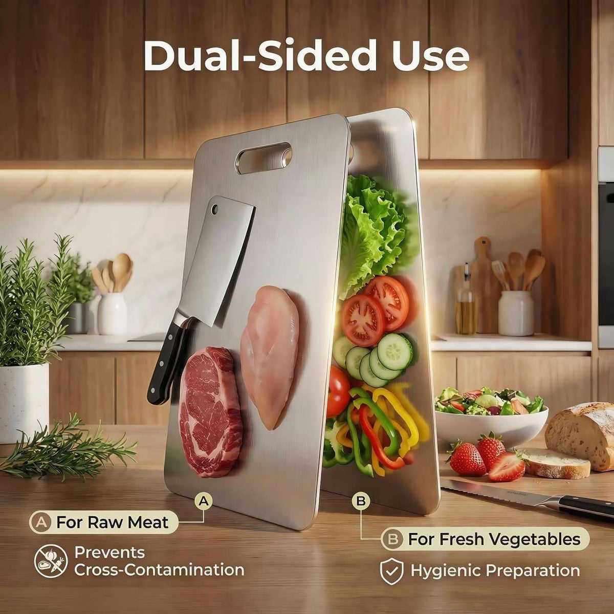 Stainless Steel Cutting Boards for Kitchen, 3 PCS 304 Non Toxic Metal Chopping Board Set, Dishwasher Safe & Warp Proof (15.3"x11", 13.4"x9", 11.8"x7.9" Inch)