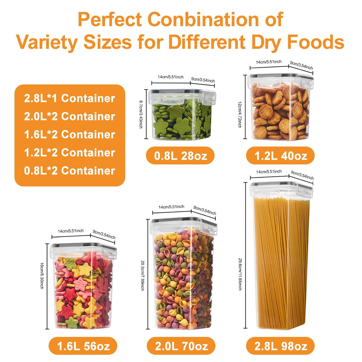 Asnews 9 PCS Airtight Food Storage Containers with Lids, Plastic Kitchen and Organization Canisters for Cereal, Dry Food, Flour and Sugar, BPA-Free, PVC-Free, Includes Labels & Marker