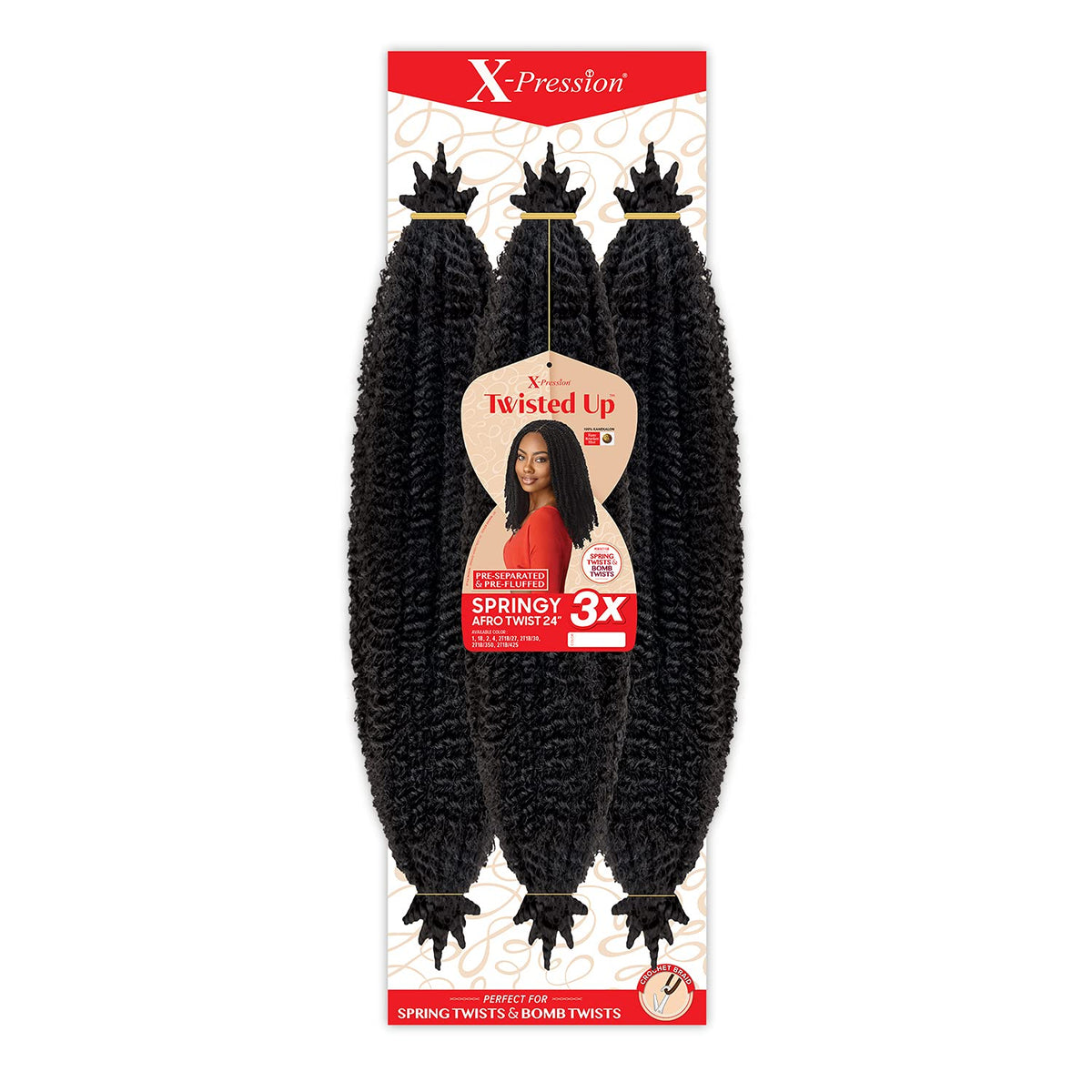Outre Crochet Braids X-Pression Twisted Up 3X Springy Afro Twist 24'' (3-Pack, 2T1B/425)