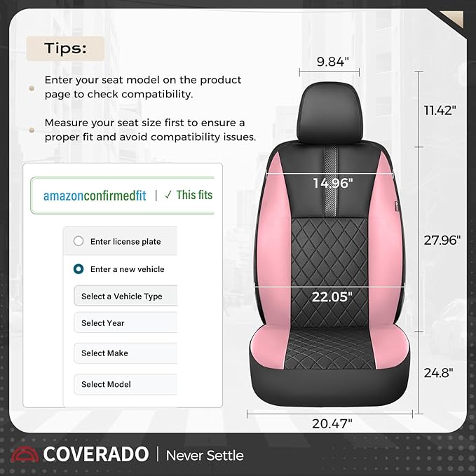 Coverado Car Seat Covers Full Set, Automotive Leather Seat Covers for Car,Universal Fit Front Back Seat Cover, Non-Slip Waterproof Breathable Car Seat Protector