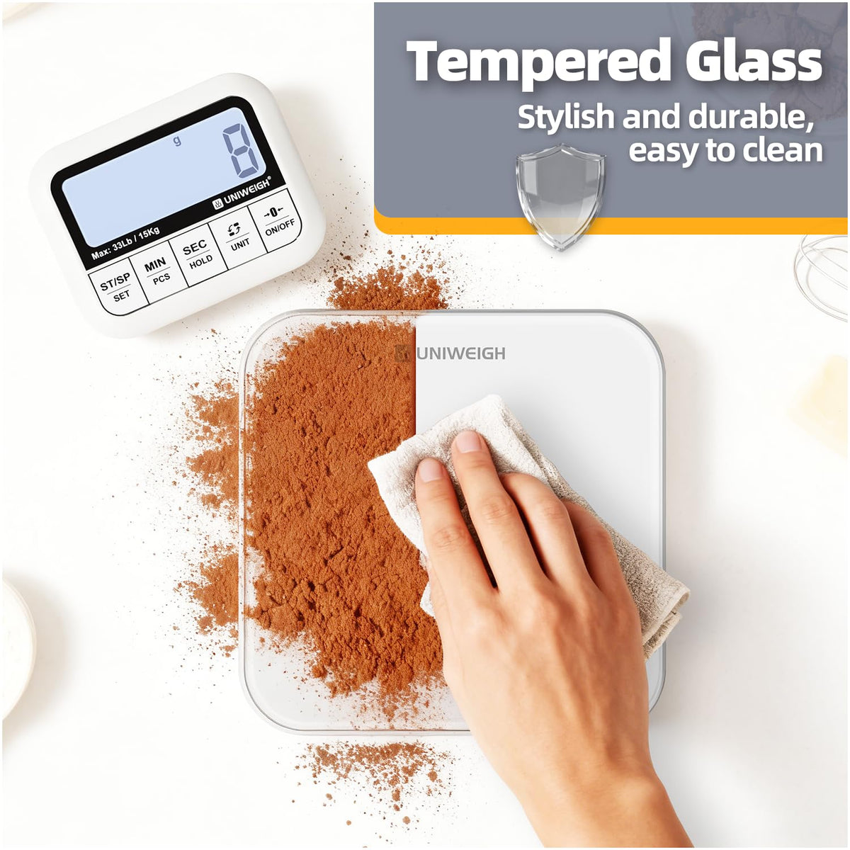 UNIWEIGH Digital Kitchen Food Scale 33lb-Detachable LCD Display 1g/0.1oz