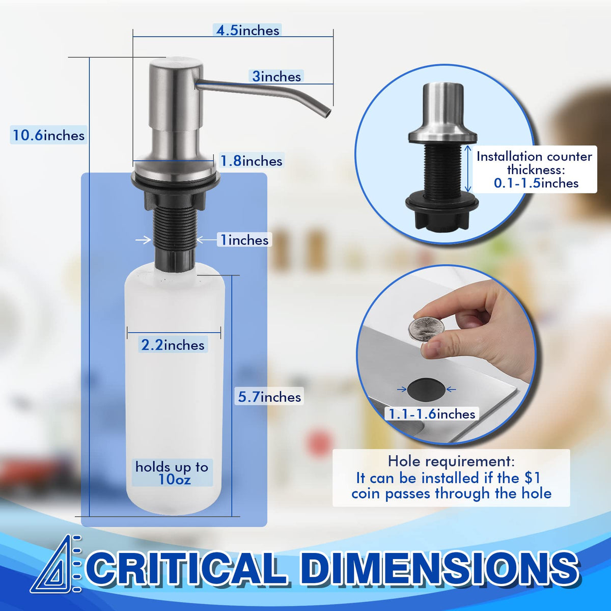 Built in Soap Dispenser for Kitchen Sink WEWE, Stainless Steel