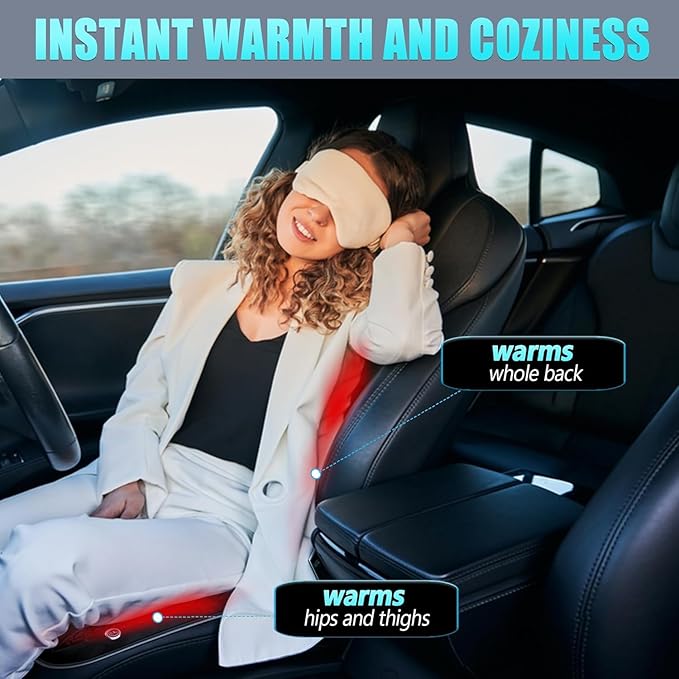 2Pcs Universal Seat Cushion, Comfortable Large Heated Seat Cover,Non-Slip Breathable Unique Back Rest Black (2Pack Black)