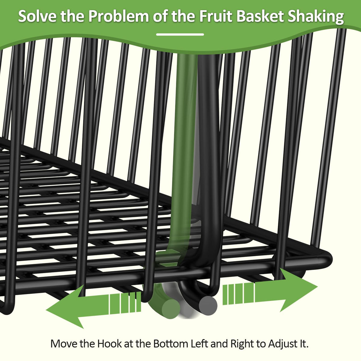 Astrorhine 3 Tier Fruit Basket for Kitchen Counter with 2 Banana Hangers, Countertop Metal Fruit Bowl with Wooden Handle, Large Storage Stand for Vegetables, Snacks, Breads, Produce Storage – Black