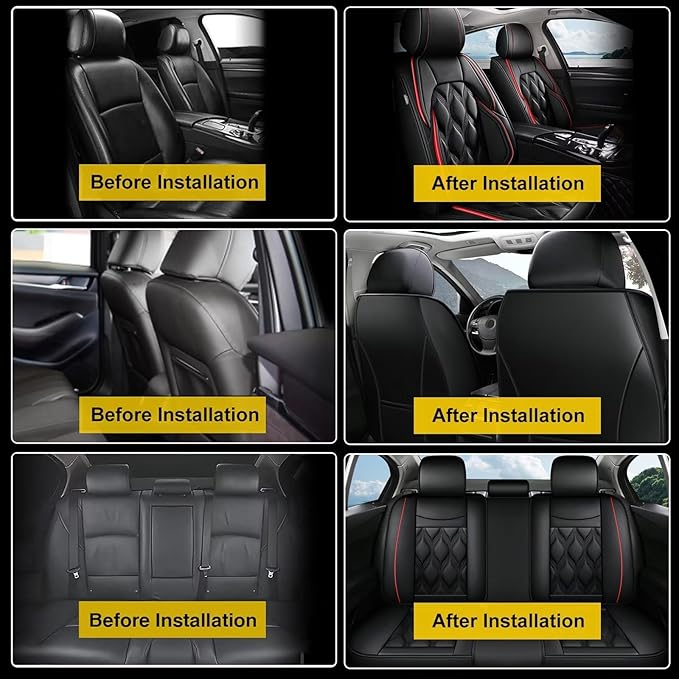 AOMSAZTO Car Seat Covers Full Set Fit for Honda HR-V 2016-2026 Waterproof Faux Leather Car Seat Cushions Automotive 5 Seat Covers Set(Black&Redline)