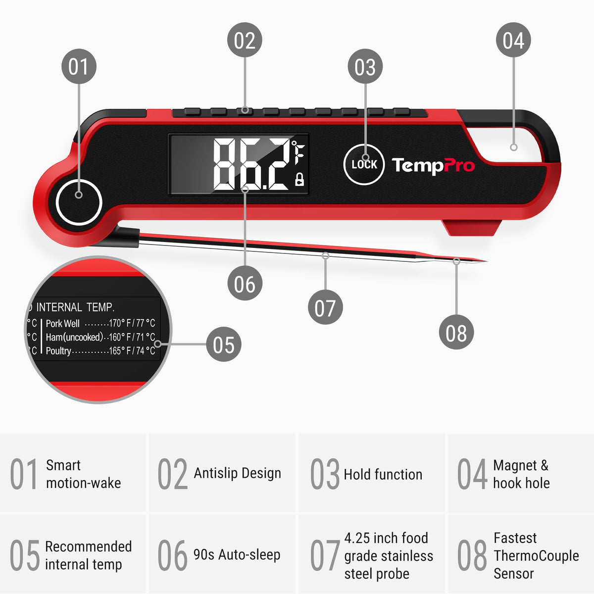 TempPro TempSwift 0.5 SEC Instant Read Meat Thermometer Digital
