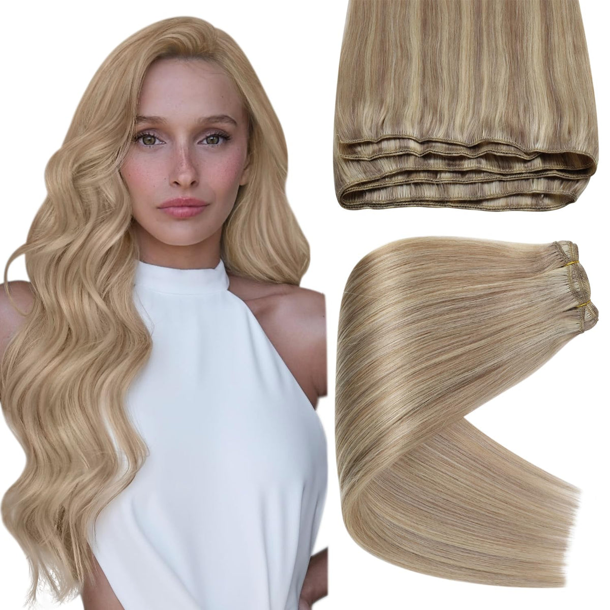 Sunny Weft Hair Extensions Human Hair Blonde Human Hair Sew In Extensions Ash Blonde Mix Bleach Blonde Highlights Weft Human Hai
