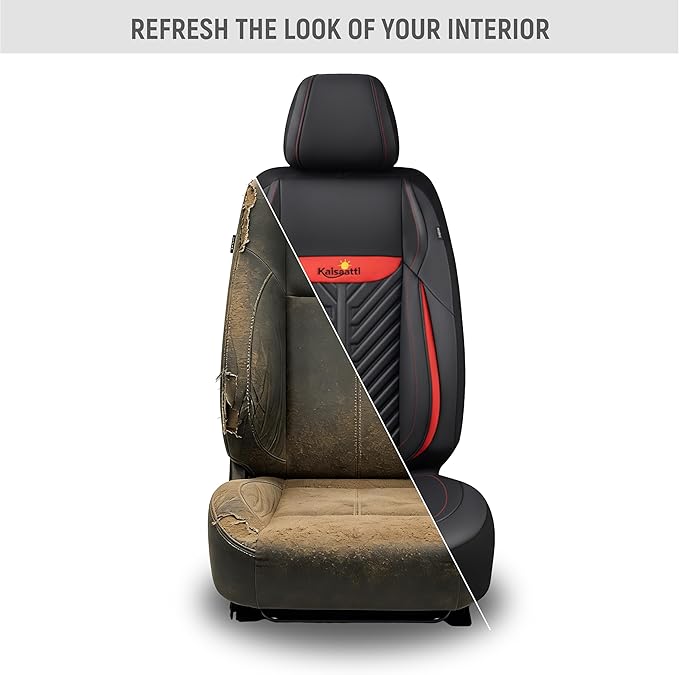 PU Leather Car Seat Covers Front Set – Waterproof seat Cover for Cars,3D Foam Support Automotive seat Covers ,Airbag Compatible, Universal Fit for Cars SUVs Trucks Sedans(Black/Red)