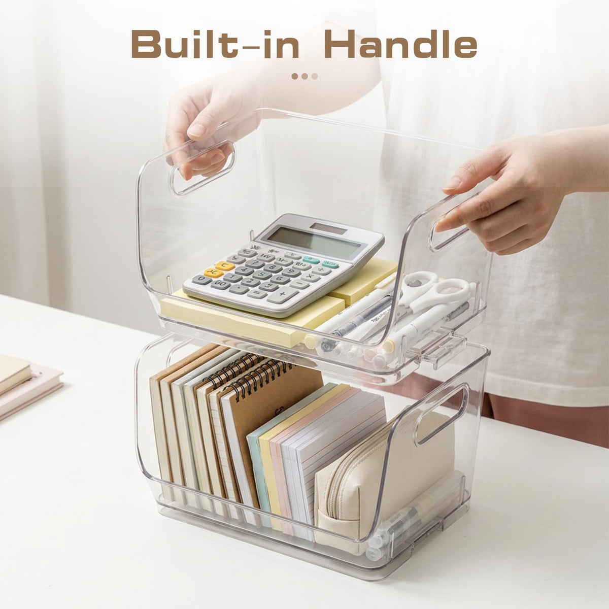 Maxset 2 Pack Clear Storage Bins, Pantry Organizer Bins with Handle
