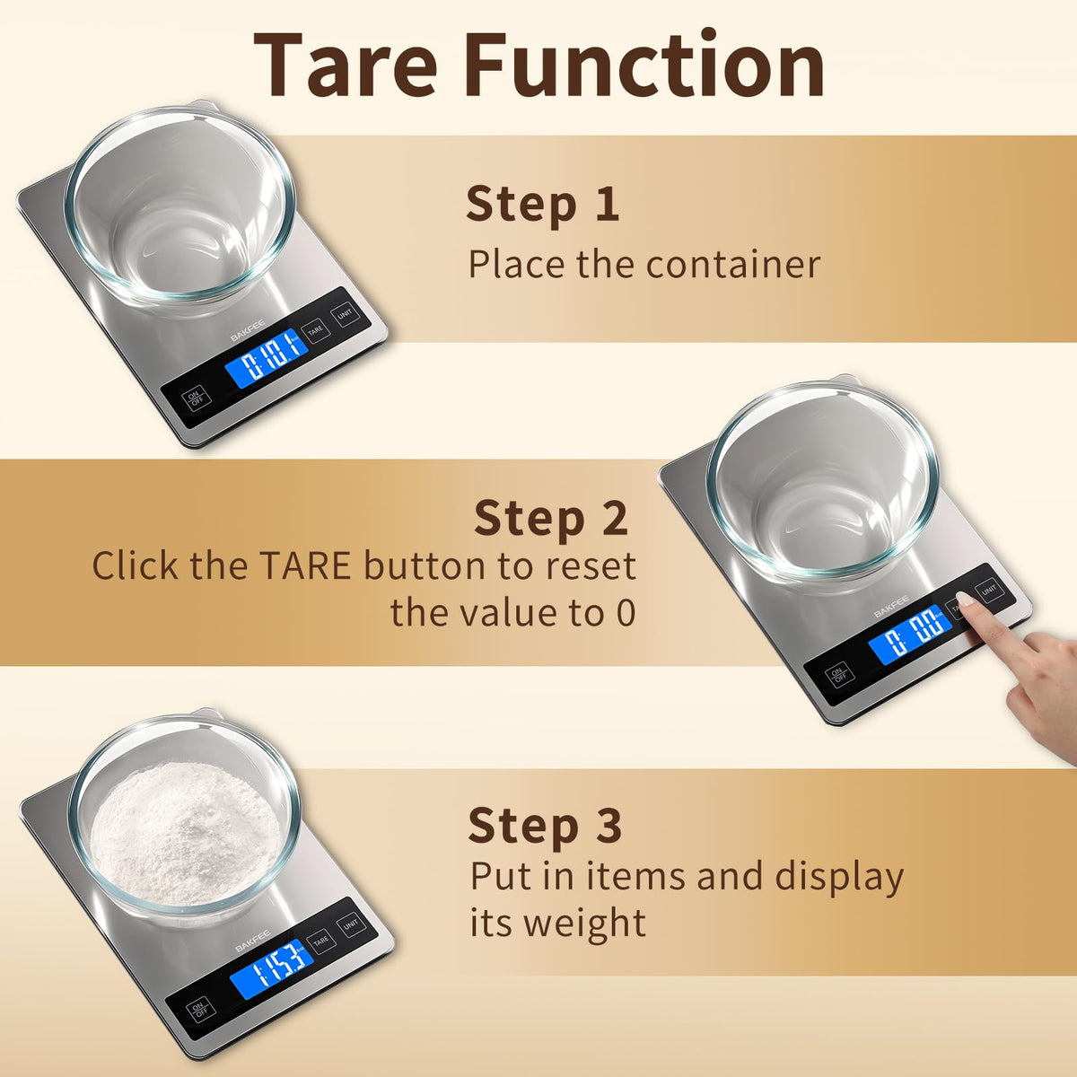 BakFee Food Scale, 33lb Kitchen Scale with 1g Precision, USB-C Rechargeable
