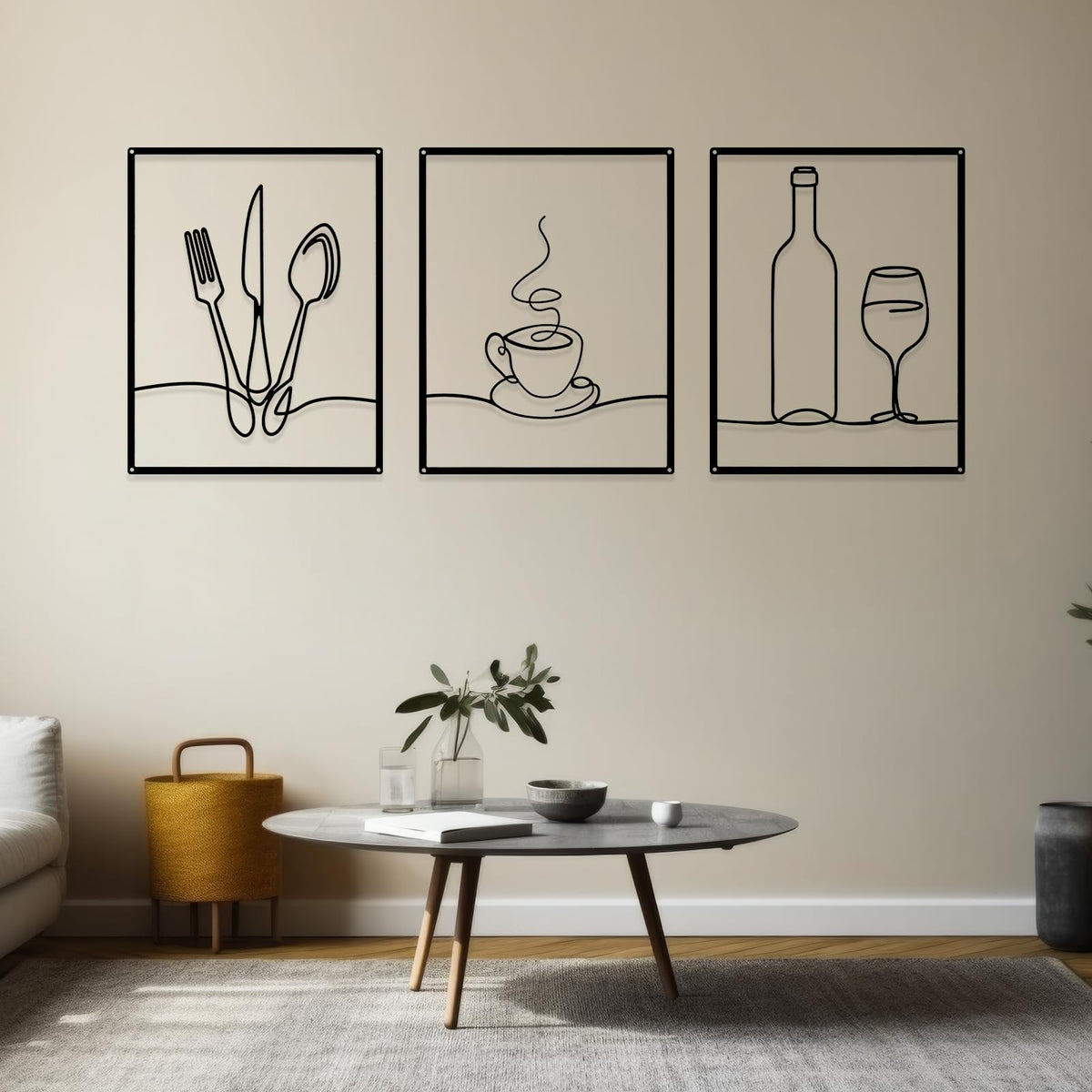Otoolling 3 Pcs Metal Kitchen Wall Art Line 14x11,Dining Room,Black