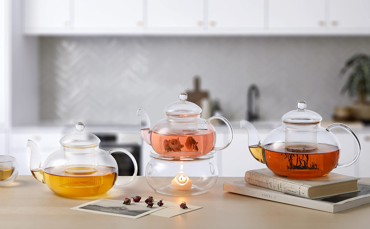 CnGlass 33.8oz Glass Teapot with Removable Infuser,Stovetop Safe Tea Kettle,Blooming & Loose Leaf Tea Pot