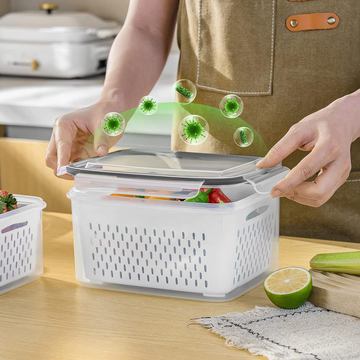 Freshmage Fruit Storage Containers for Fridge with Removable Colander 4 PCS