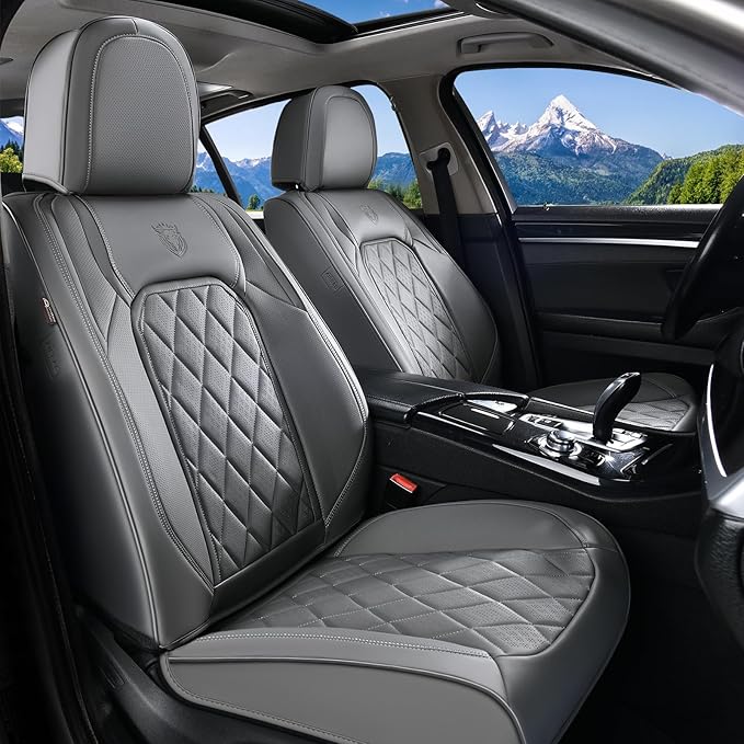 Coverado Car Seat Covers Full Set, Luxury Faux Leather Seat Covers for Cars, Waterproof Car Seat Protector, Gray Car Seat Cover, Universal Automotive Seat Covers Fit for Most Sedan SUV Trucks