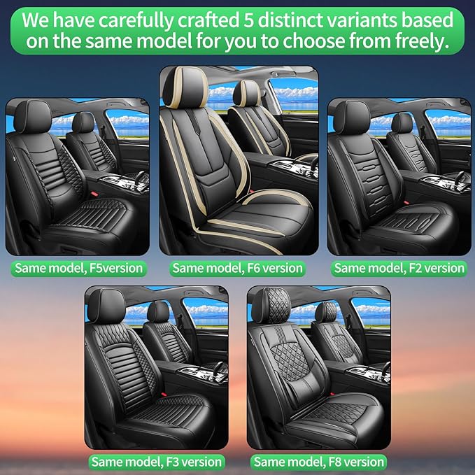 Fit Honda Fit Car Seat Covers for Honda Fit 2007-2019 2020-Upgraded Premium Waterproof & Breathable Leather,Airbag Compatible,All-Weather Seat Cushion Protector,Full Set,Black-Beige