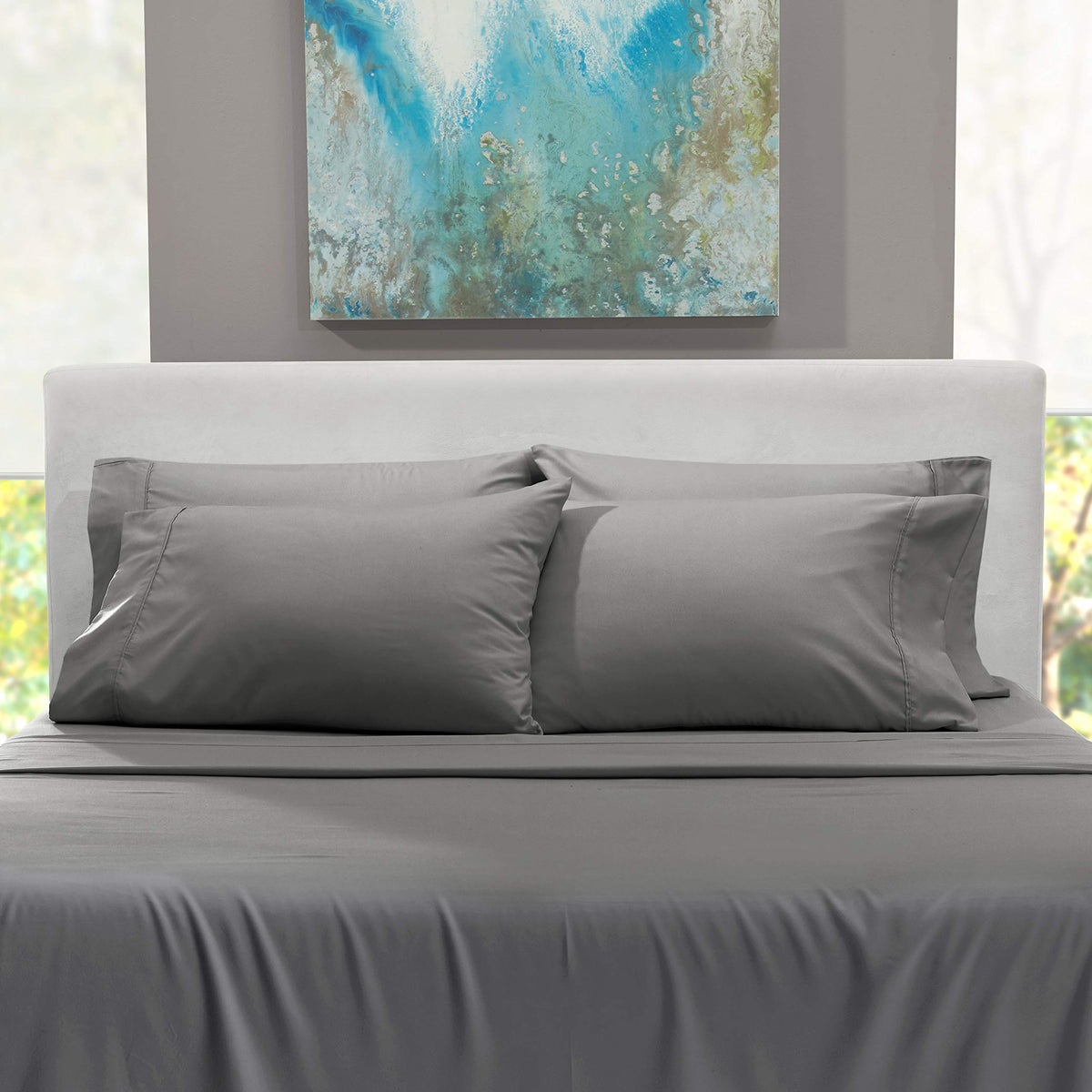 Hearth & Harbor Extra Deep Pocket King Size Sets - Fits Mattress 18-24 Inches Deep - Extra Deep Pocket Sheets - 6 Piece King Size - Grey