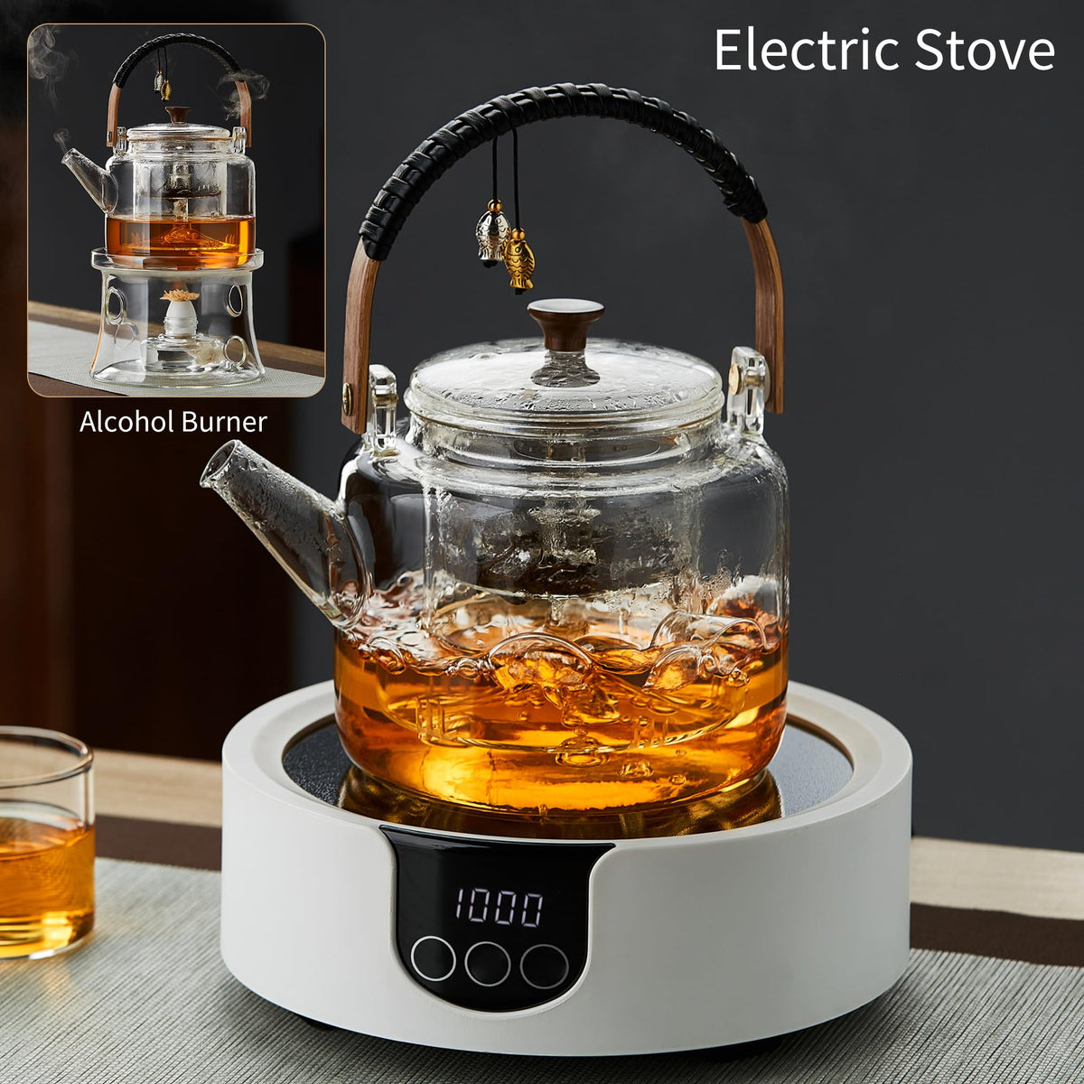UNBREAKABLE Borosilicate Glass Teapot with Infuser & Lid, 1090ml, Stovetop