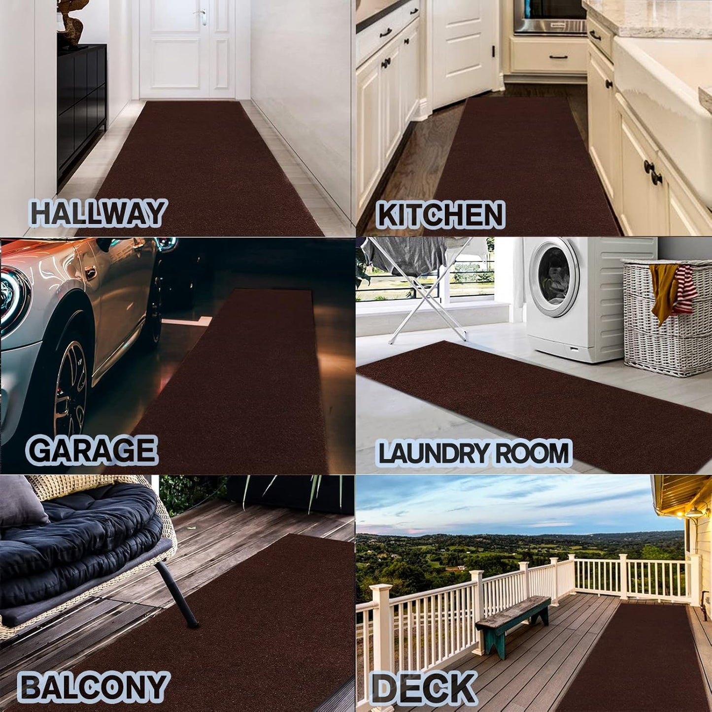 Custom Size Backed Non-Slip Area Rugs Runner, Easy Clean, Waterproof Runner Rugs for Hallway Entryway, Kitchen, Laundry, 3FT x 27FT, Brown