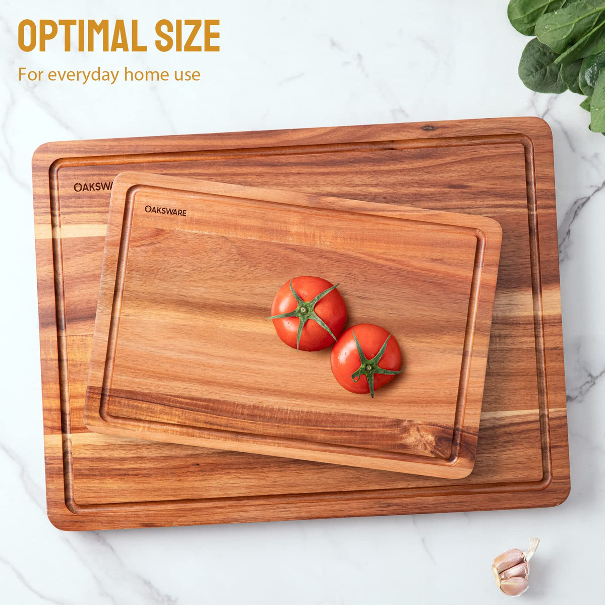 OAKSWARE 16.5" x 13" Acacia Wood Cutting Board, Kitchen Prep Station