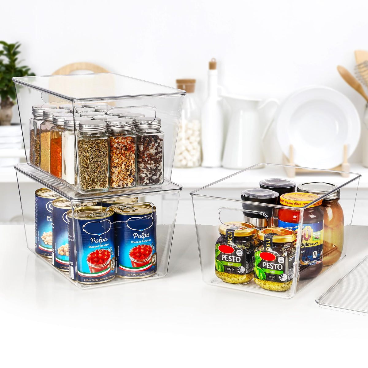 Vtopmart 6 Pack Clear Stackable Storage Bins with Lids and Handles, Large
