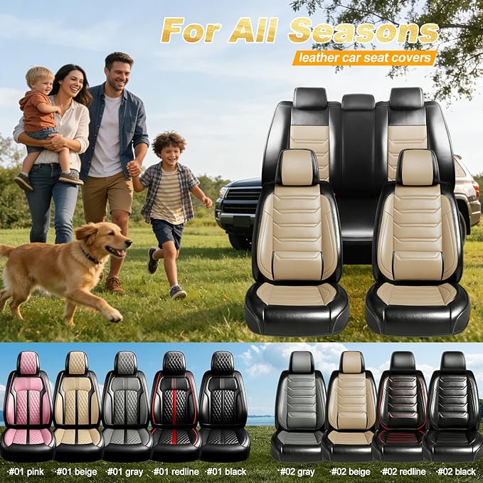Fit CRV Car Seat Covers for Select Honda CR-V 2011-2026 - Premium Full Coverage Leather, Airbag Compatible, Waterproof & All Weather Seat Protector, Airbag Compatible, Front Pair Black+Beige
