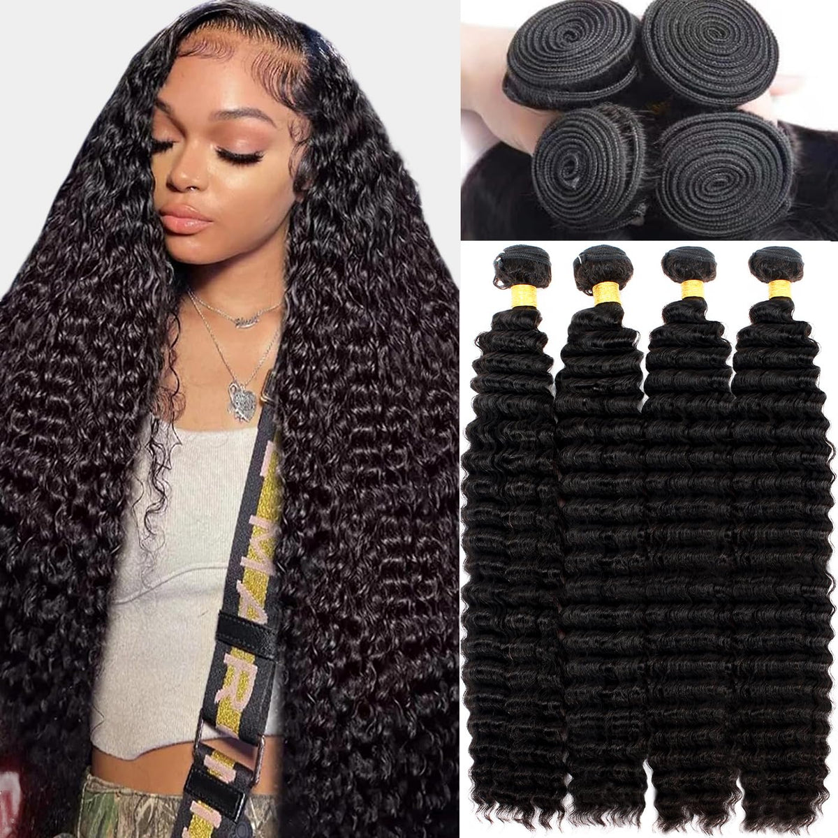 12A Deep Wave Bundles Human Hair Pineapple Wave 4 Bundles 24''26''28''30'' 400G 100% Unprocessed Virgin Brazilian Remy Human Hai