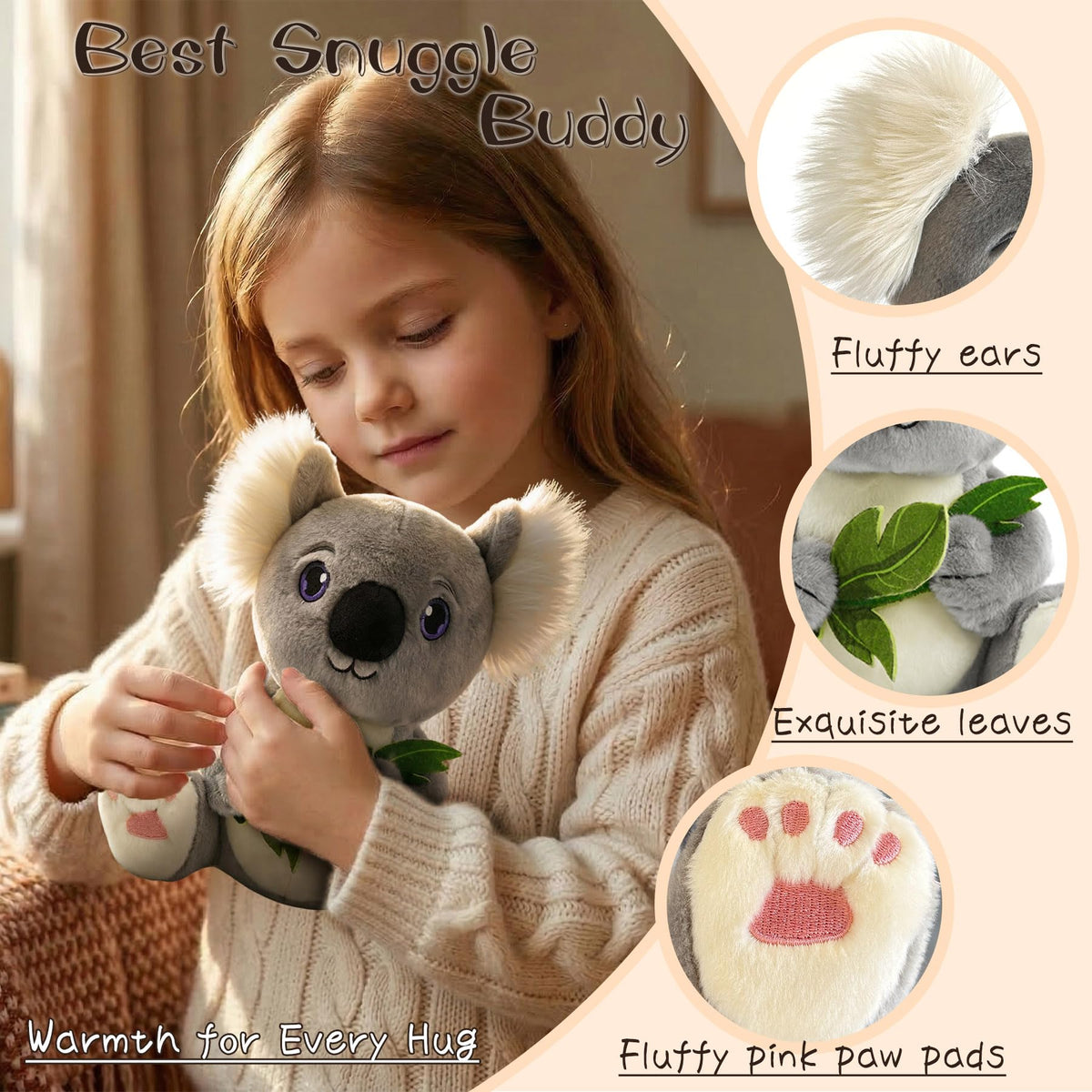 JUSTQUNSEEN Koala Stuffed Animal Plush Toy with Eucalyptus Leaf 10 Inch Cute Soft Koala Bear Plushies Safe Embroidered Eyes Zoo Animals Decor Birthday for Kids Toddlers Boys Girls