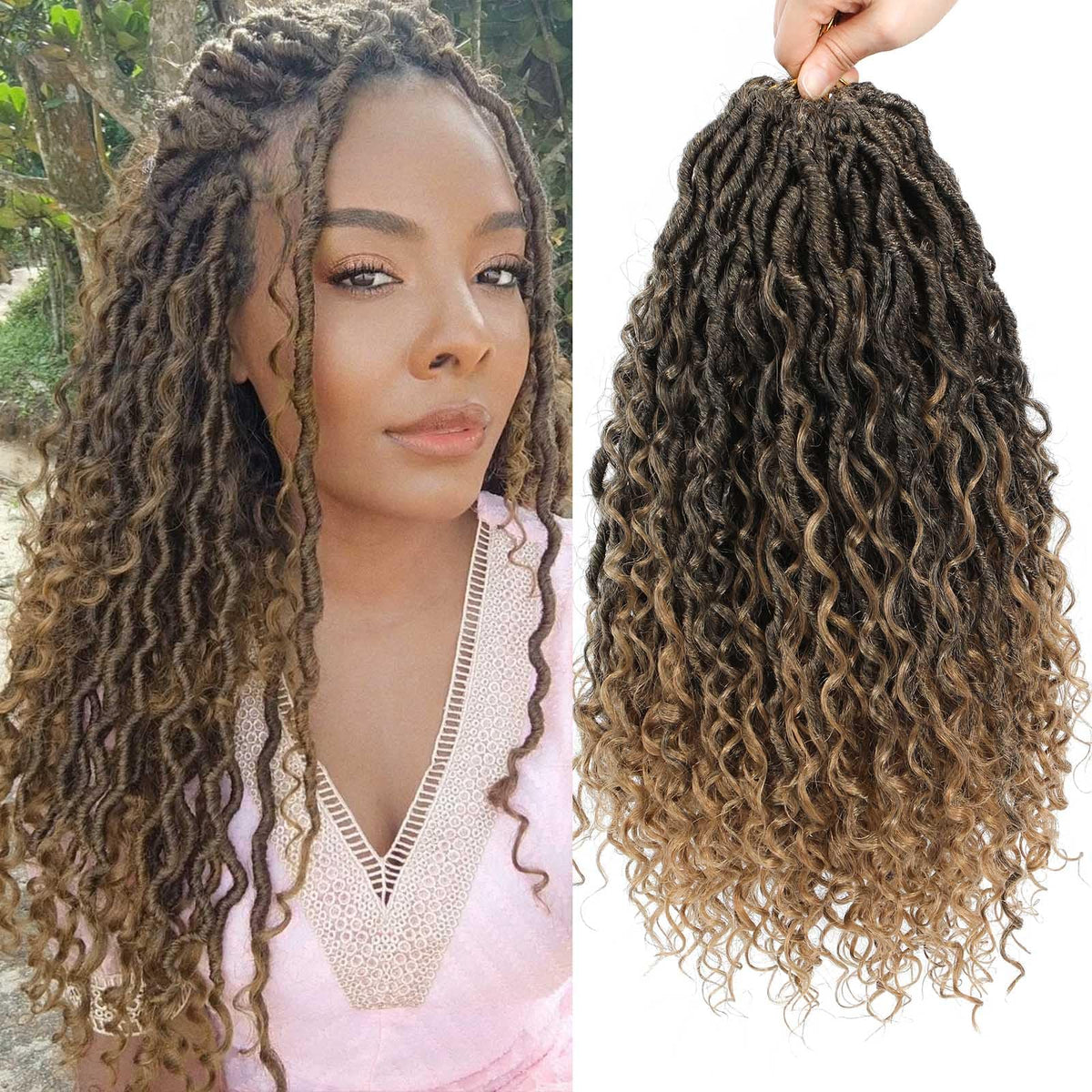 Col Bling Goddess Locs Crochet Hair 18 Inch 8 Packs Faux Locs Crochet Hair For Women Pre Looped River Locs Crochet Hair With Cur