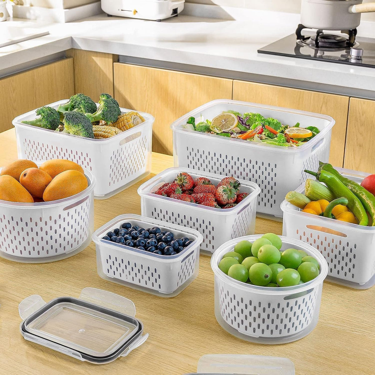 5 PCS Large Fruit storage Containers for Fridge ,Food Storage Containers