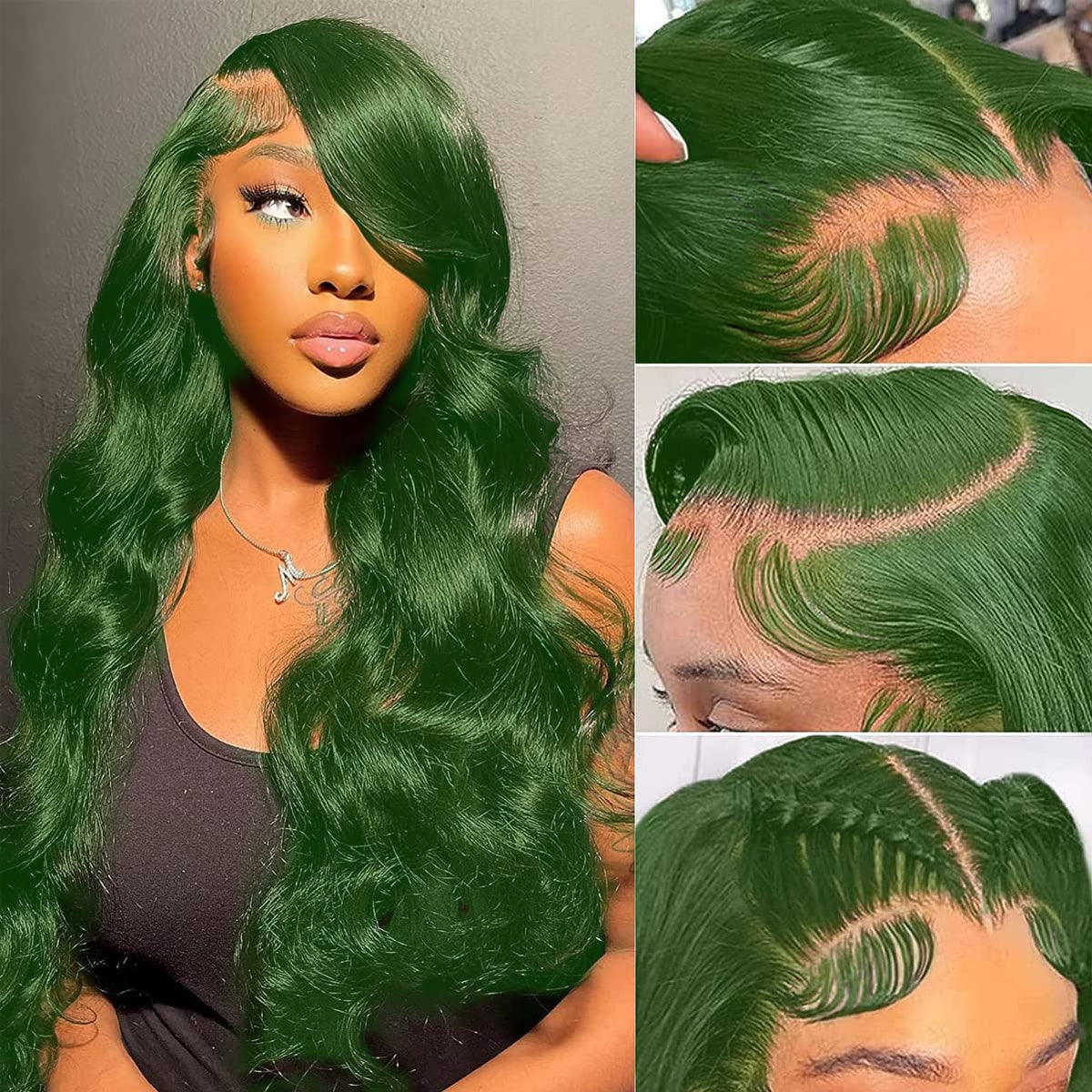 Colorful Bird Dark Green Body Wave Lace Front Wigs Human Hair 13X4 Hd Transparent Lace Frontal Wigs For Women Brazilian Body Wav