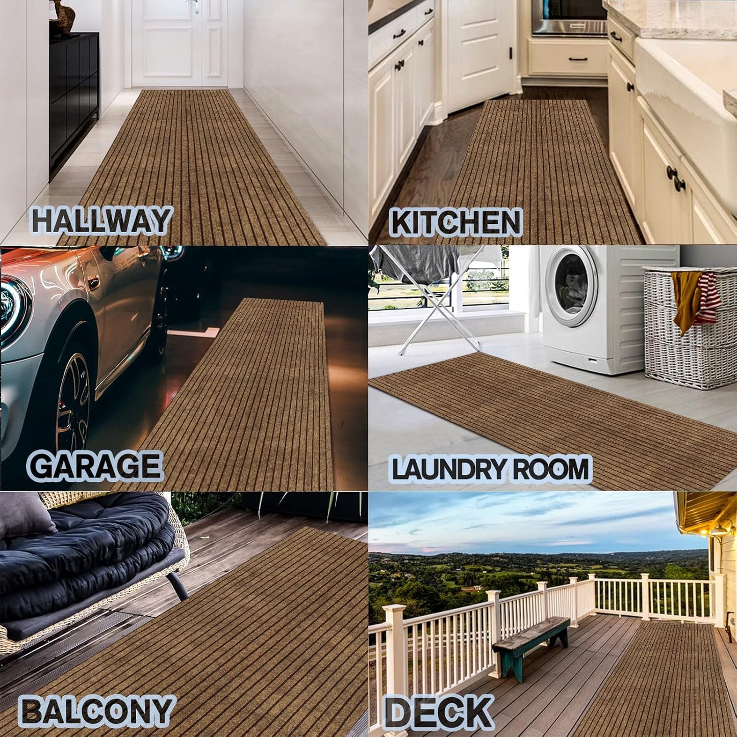 Custom Size Backed Non-Slip Area Rugs Runner, Easy Clean, Waterproof Runner Rugs for Hallway Entryway, Kitchen, Laundry, 4FT x 47FT, Brown Stripe