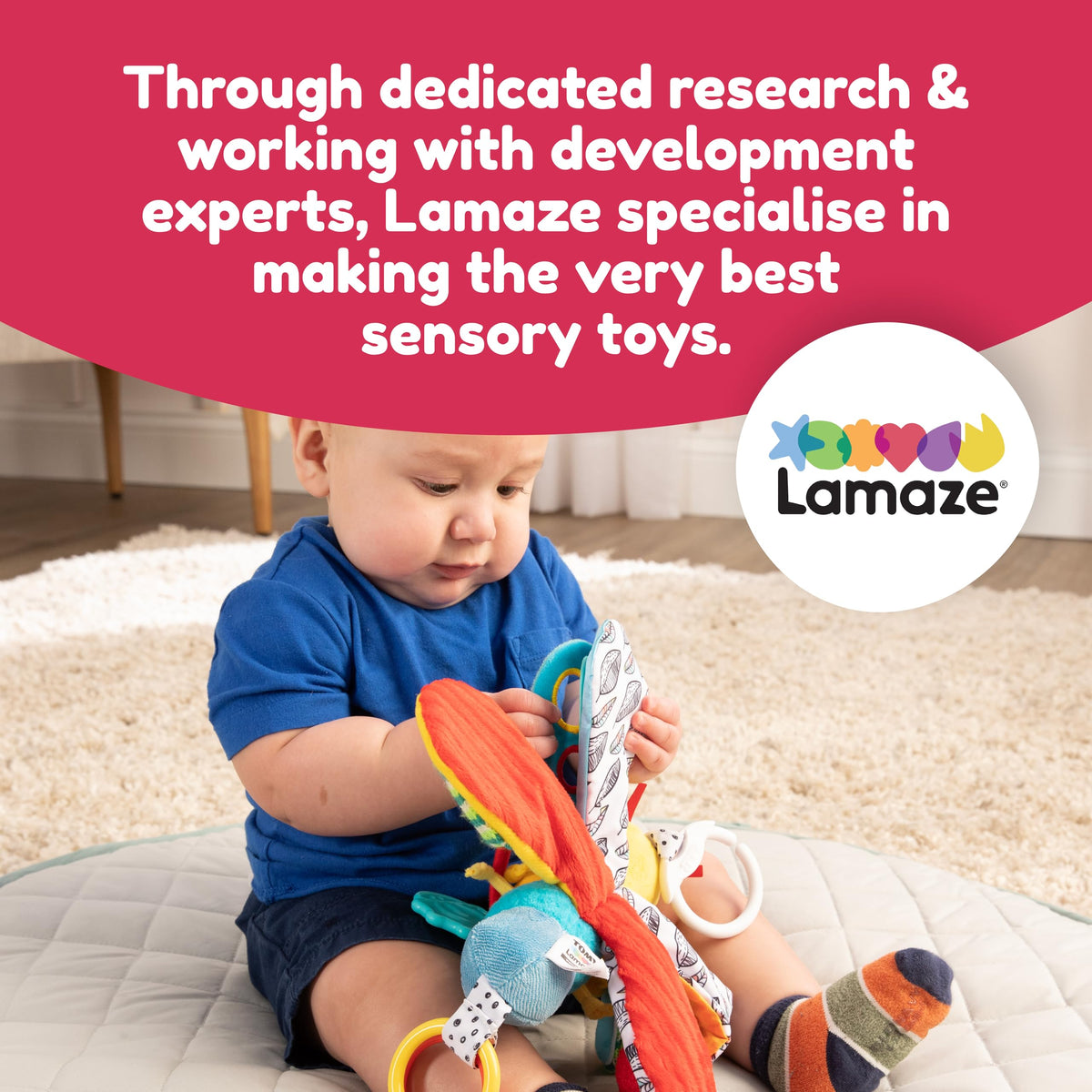 Lamaze Clip On Car Seat and Stroller Toy - Freddie the Firefly - Includes Lady Bug Teether - High Contrast Sensory Crinkle Toys for Babies - Infant Travel Toys - Ages 0 Months and Up