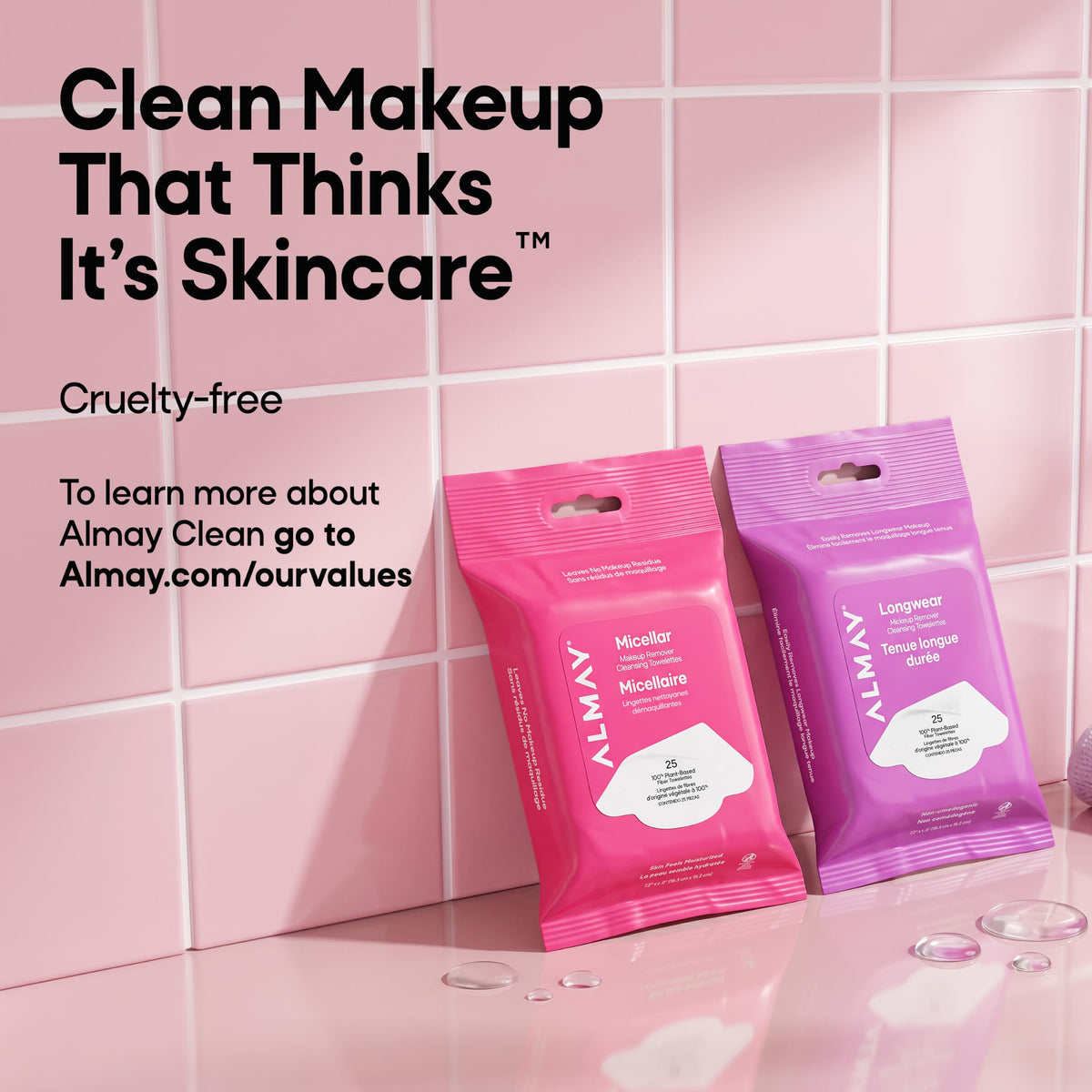 Almay Micellar Makeup Remover Cleansing Towelettes, Hypoallergenic, Fragrance-Free, 25 Count (Pack of 2)