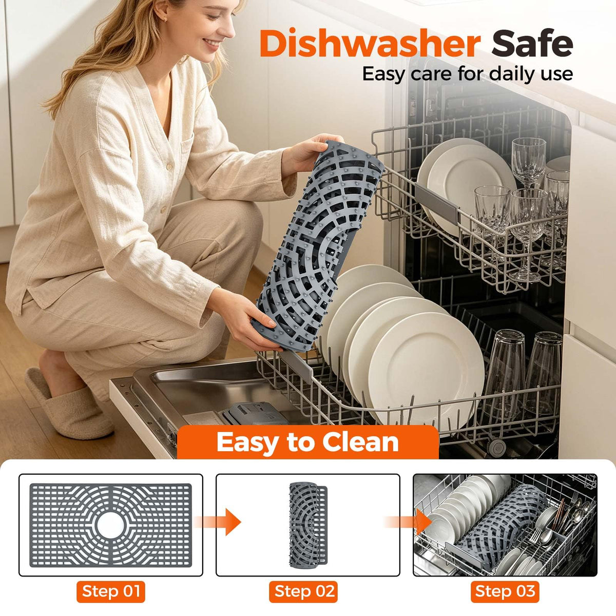Snuggery Silicone Sink Protector for Kitchen Sink, 24"x12" Center Drain